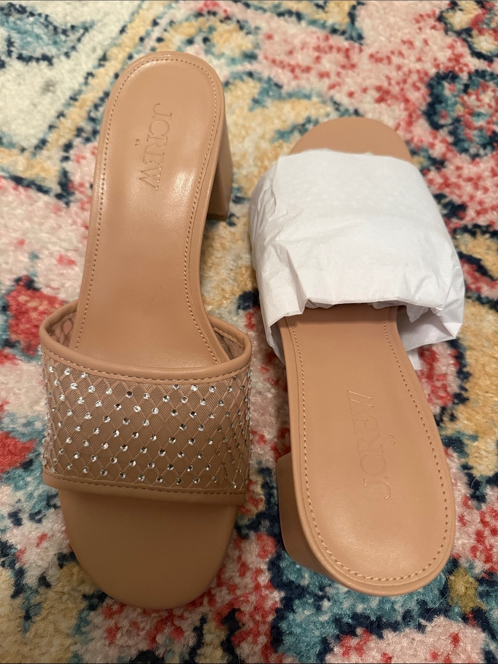 J. Crew Nude Rhinestone Mesh Slide Heels